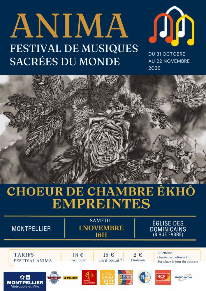 Affiche du concert Empreintes, musique sacrée a cappella par Êkhô chœur de chambre